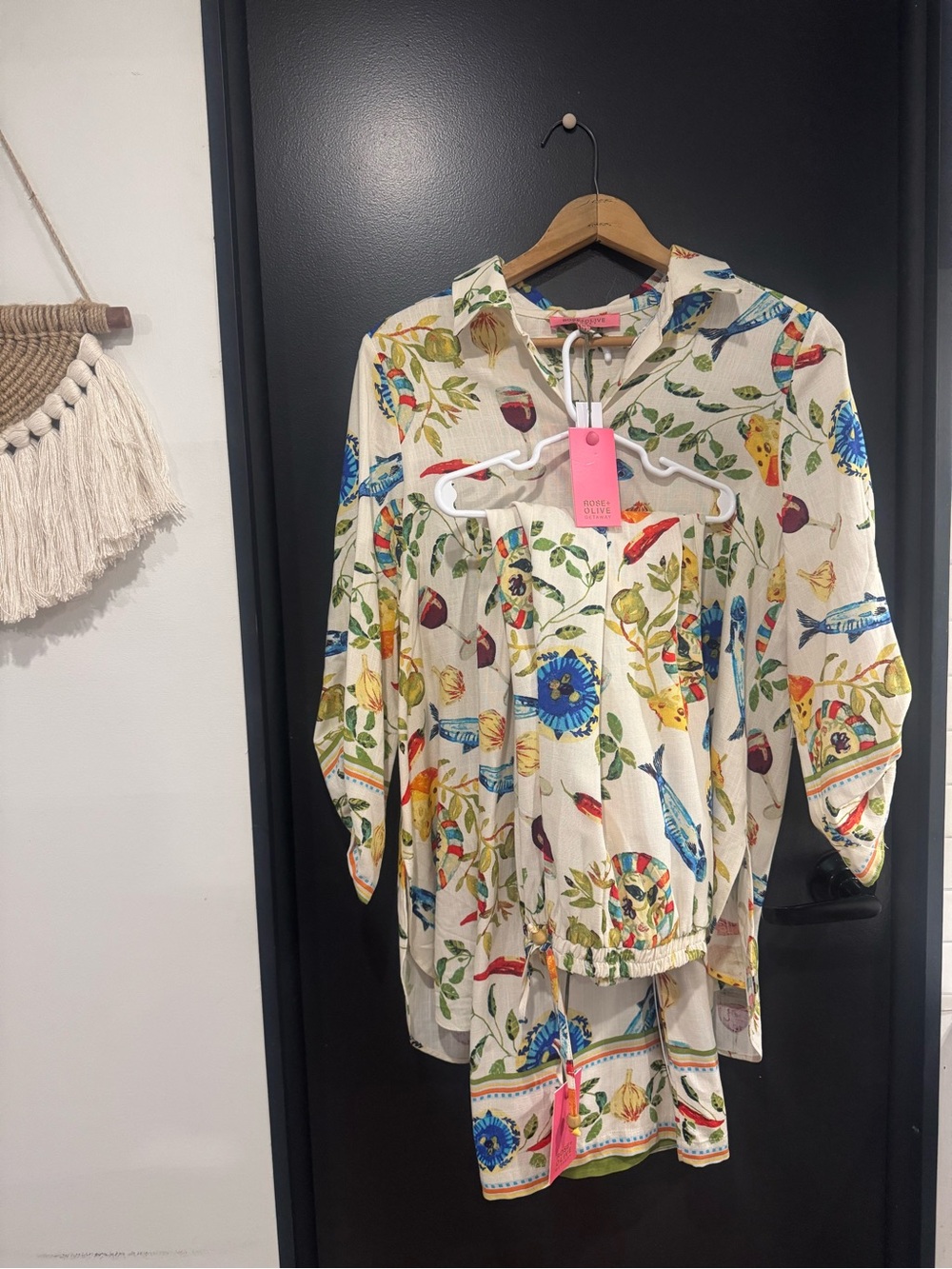Rose + Olive Resort Printed Two-Piece Lounge Set - Cream Multicolor - Picture 6 of 13